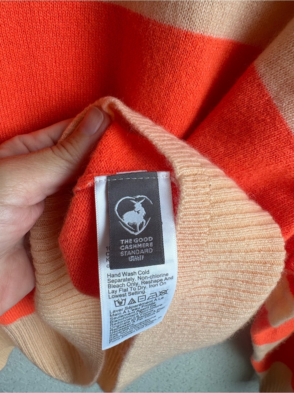 J.Crew 100% Cashmere Neon Coral & Blush Striped Sweater Size 3X - Picture 5 of 6